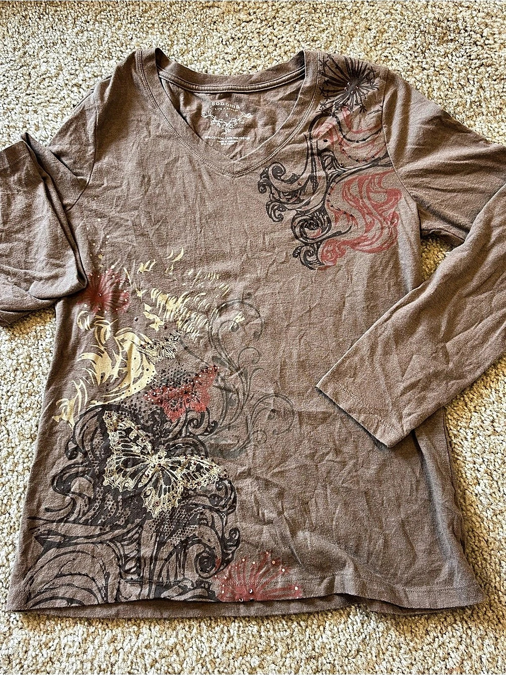Sonoma Long Sleeve Graphic Tee in Brown Size Small